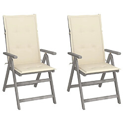 Maison Chic Lot de 2 Chaises inclinables de jardin avec coussins | chaises d'extérieur | Fauteuil Relax Bois d'acacia -GKD33028