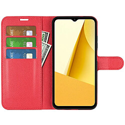 Etui en PU texture litchi, fermoir magnétique avec support pour votre Vivo Y16 4G - rouge