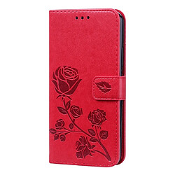 Wewoo Housse Coque Étui en cuir PU à rabat horizontal relief rose avec support et fentes pour cartes et portefeuille Huawei Honor 20 Pro rouge