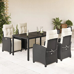 vidaXL Ensemble à manger de jardin coussins 5pcs Noir Résine tressée