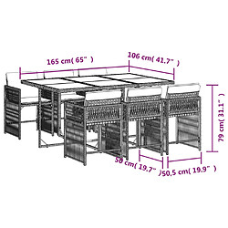 vidaXL Ensemble à manger de jardin et coussins 7 pcs marron rotin pas cher