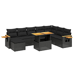 Maison Chic Ensemble Tables et chaises d'extérieur 9 pcs avec coussins,Salon de jardin noir résine tressée -GKD603147