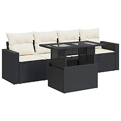 vidaXL Salon de jardin 5 pcs avec coussins noir résine tressée