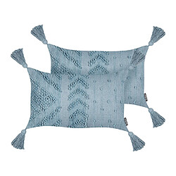 Beliani Lot de 2 coussins VALVARIA Coton 30 x 50 cm Unicolore Bleu