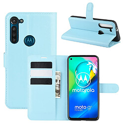 Etui en PU peau de litchi bleu pour votre Motorola Moto G8 Power