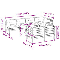 vidaXL Salon de jardin 8 pcs avec coussins marron cire bois pin massif pas cher