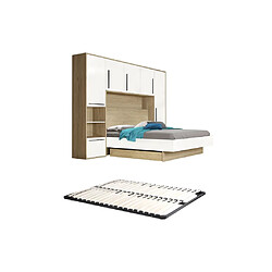 Avis Vente-Unique Lit pont 160 x 200 cm avec rangements - Coloris : Naturel et blanc + Sommier - NAJELI