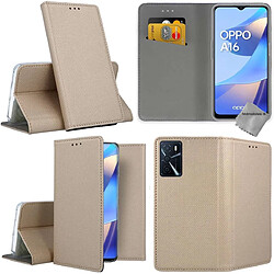 Htdmobiles Housse etui portefeuille avec coque intérieure en silicone pour Oppo A16 / A16s + film ecran - OR MAGNET