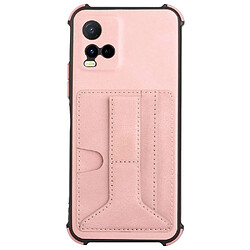 Coque en TPU + PU avec béquille et porte-carte, or rose pour votre Vivo Y33s/Y21 (2021)/Y21s (2021)