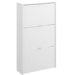 Pegane Commode meuble à chaussures 3 portes coloris blanc - Longueur 61 x Profondeur 25 x Hauteur 113 cm