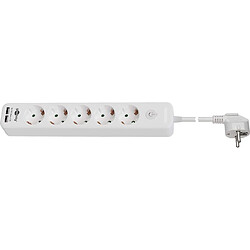 Goobay 41265 Bloc multiprise 5 prises avec interrupteur IO, sécurité enfant et 2 ports USB pour connecter jusqu'à cinq appareils électriques et deux périphériques USB