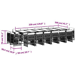 vidaXL Ensemble à manger de jardin et coussins 17 pcs gris clair rotin pas cher