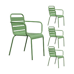 Mes Ensemble table de jardin + 4 fauteuils en métal vert - BACA pas cher