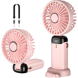 Ventilateur Portatif, Mini Ventilateur Portatif USB Rechargeable, Petit Ventilateur de Poche 5 vitesses avec Lanière et Base, Batterie Intégrée de 4000 mAh Ventilateur de Bureau USB Pliable