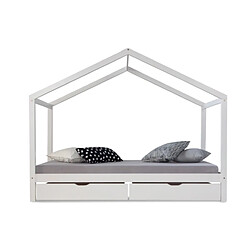 Homestyle4U Lit cabane enfant 90x200 avec tiroirs bois Blanc