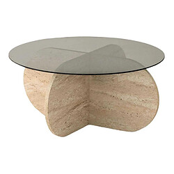 Hanah Home Table basse en verre Bubble beige travertine, verre fumé.