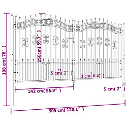 vidaXL Portail et sommet de lance Noir 305x198 cm Acier enduit poudre pas cher