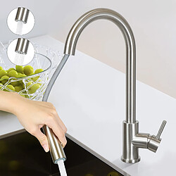 NETTLIFE Robinet de cuisine avec pomme de douche extensible, à haute pression, en acier inoxydable à jet double et pivotant à 360 °, Nickel