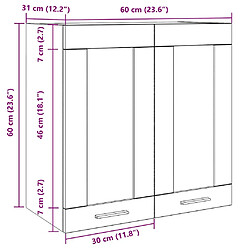 vidaXL Armoire murale de cuisine avec porte en verre gris béton pas cher