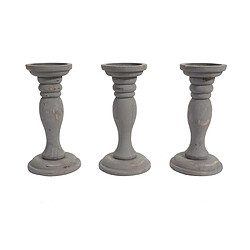 Decoshop26 Lot de 3 bougeoirs style vintage hauteur 24cm en bois gris 04_0002988