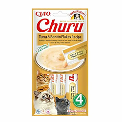 INABA Churu - Friandises pour Chats en purée au Thon & Flocons de bonite - 4 Tubes x 14g - Délicieux Snacks pour Félins - Texture Lisse et Onctueuse - Nourriture pour Chats