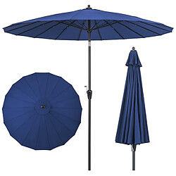 Helloshop26 Parasol de terrasse rond de 265 cm parasol avec 18 baleines en fibre de verre inclinaison à bouton-poussoir manivelle toile résistante bleu 20_0009006