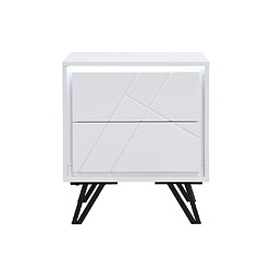 Acheter Vente-Unique Table de chevet 2 tiroirs - Avec LEDs - MDF - Blanc laqué - SALIANO