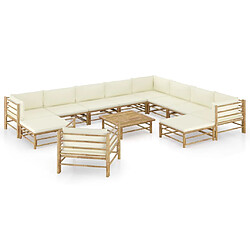 vidaXL Salon de jardin 12 pcs avec coussins blanc crème bambou