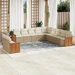 Maison Chic Salon de jardin 11 pcs avec coussins | Ensemble de Table et chaises | Mobilier d'Extérieur beige résine tressée -GKD81910