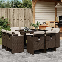 vidaXL Ensemble à manger de jardin et coussins 9 pcs marron poly rotin