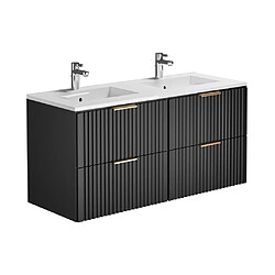 Avis Vente-Unique Meuble de salle de bain suspendu strié avec vasque à encastrer - Noir - 120 cm - ZEVARA