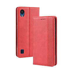 Wewoo Coque Étui en cuir à boucle magnétique avec de texture rétro pour ZTE Blade A5 2019 support et fentes cartes et cadre photo Rouge