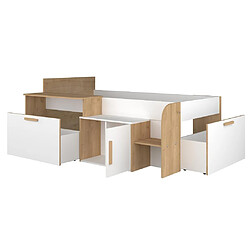 Acheter Vente-Unique Lit combiné 90 x 200 cm avec bureau et rangements - Coloris : Blanc et naturel + Sommier - PEDRO