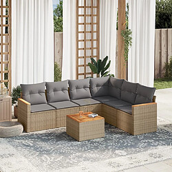 Maison Chic Ensemble à manger d'extérieur 7 pcs avec coussins,Salon de jardin,Mobilier de jardin mélange beige résine tressée -GKD840568