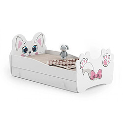 Kobi Lit simple enfant - motif pink cat 160x80cm + tiroir de rangement - avec matelas