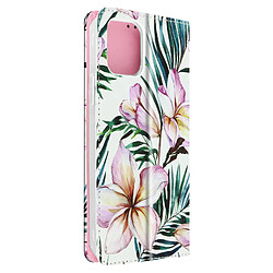 Avizar Étui Apple iPhone 12 / 12 Pro Porte-carte Fonction Support Motif fleurs blanc