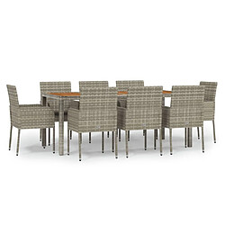 Salle à manger de jardin 9 pcs,Table et chaise à dîner avec coussins Gris -MN55118