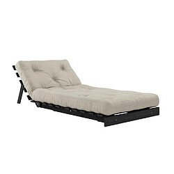 Acheter Inside 75 Fauteuil convertible futon ROOTS pin laqué noir matelas 90 x 200 cm coloris lin