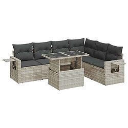 vidaXL Salon de jardin avec coussins 7 pcs gris clair résine tressée