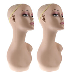 2pcs Femme Tête de Mannequin Buste Modèle Stand Affichage Perruques Porte-chapeau