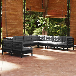 Maison Chic Salon de jardin 9 pcs + coussins - Mobilier/Meubles de jardin - Table et chaises d'extérieur Noir Bois de pin solide -MN75868