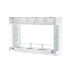 Acheter Vente-Unique Mur TV avec rangements et LEDs en verre trempé - Blanc laqué - BRIANO