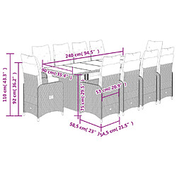vidaXL Ensemble de bistro de jardin 11 pcs coussins beige poly rotin pas cher
