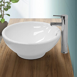 Ecd Germany Lavabo en céramique blanc vasque a poser rond évier design moderne 420x170mm