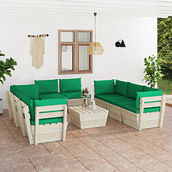 vidaXL Salon de jardin palette 9 pcs avec coussins bois d'épicéa