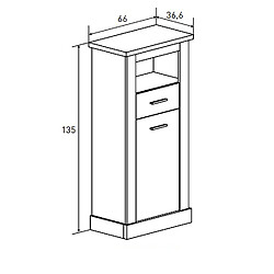 Pegane Buffet haut, meuble de rangement coloris Chêne vieilli - Longueur 66 x Profondeur 36,60 x Hauteur 135 cm