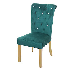 Decoshop26 Chaise à manger cuisine en velours vert foncé avec décoration bouton cristal pieds bois clairs 04_0002214