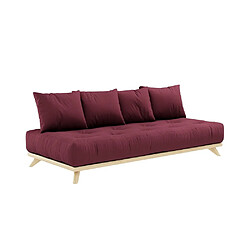 Inside 75 Canapé convertible futon SENZA pin naturel coloris bordeaux couchage 90 cm.