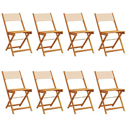 vidaXL Chaises de jardin pliantes lot de 8 beige tissu et bois massif