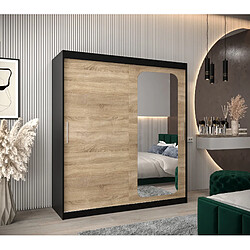 Abiks Meble Armoire PROMO T2 À Portes Coulissantes 200/180/62 2 Portes (Noir/Sonoma)